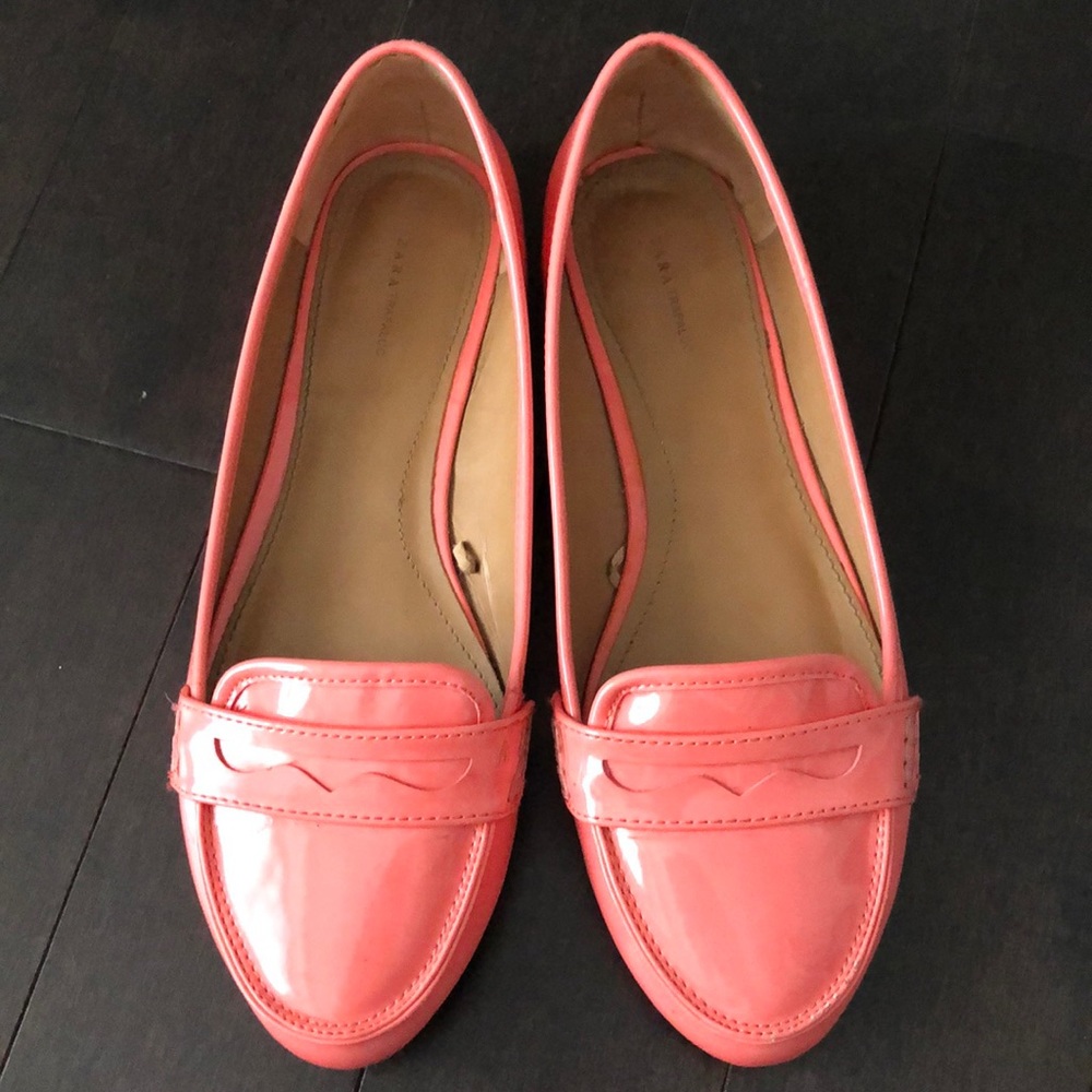 Zara Patent Faux Leather Coral Loafers